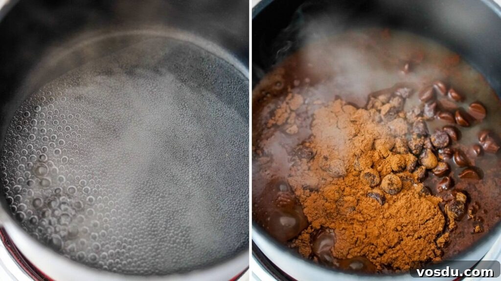 Velvety Orange Hot Chocolate Recipe: Creamy Spiced Cocoa 6 A pot of simmering water with ingredients added.