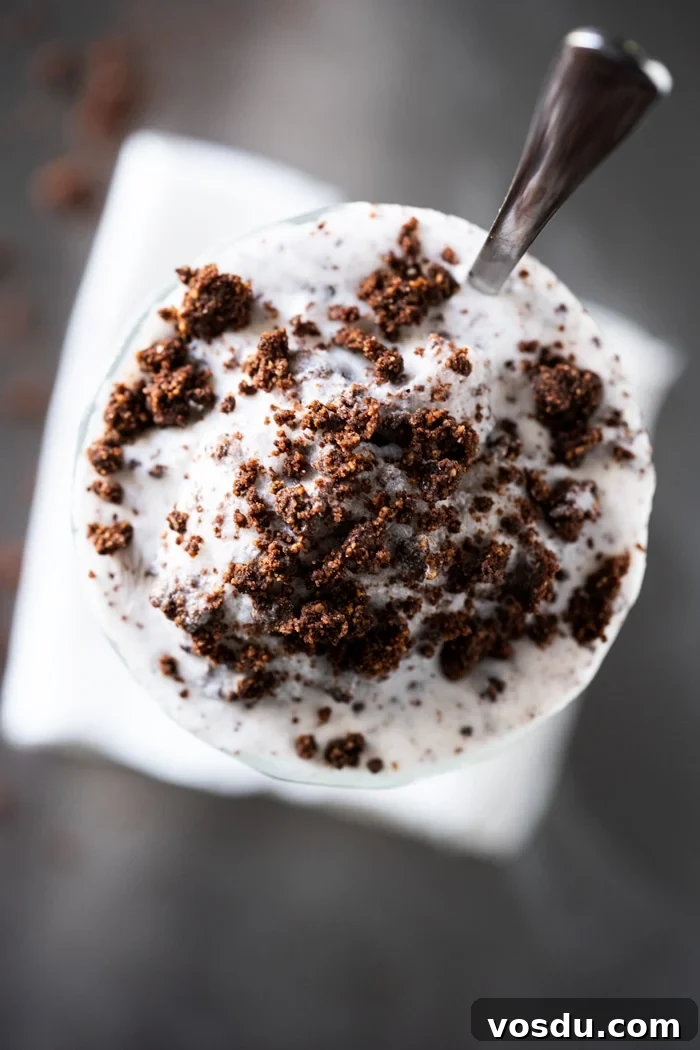 15-Minute Cookies ’N Cream Milkshake — Gluten-Free, Dairy-Free, Keto 5 Overhead closeup paleo & keto cookies 'n cream milkshake