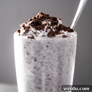 15-Minute Cookies ’N Cream Milkshake — Gluten-Free, Dairy-Free, Keto 7 Keto cookies cream milkshake with extra 'Oreo crumbs' on top