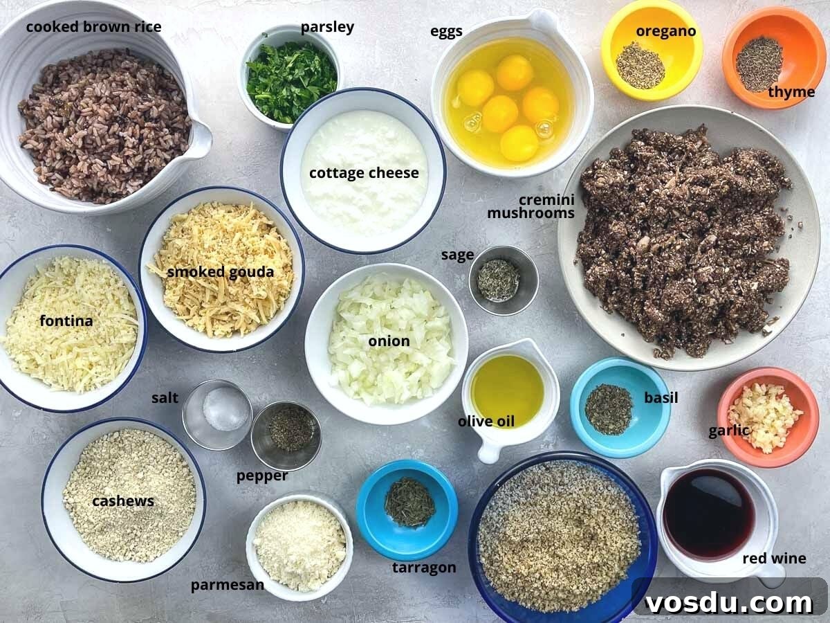 Savory Vegetarian Nut Roast Meatloaf Recipe 3 ingredients in bowls