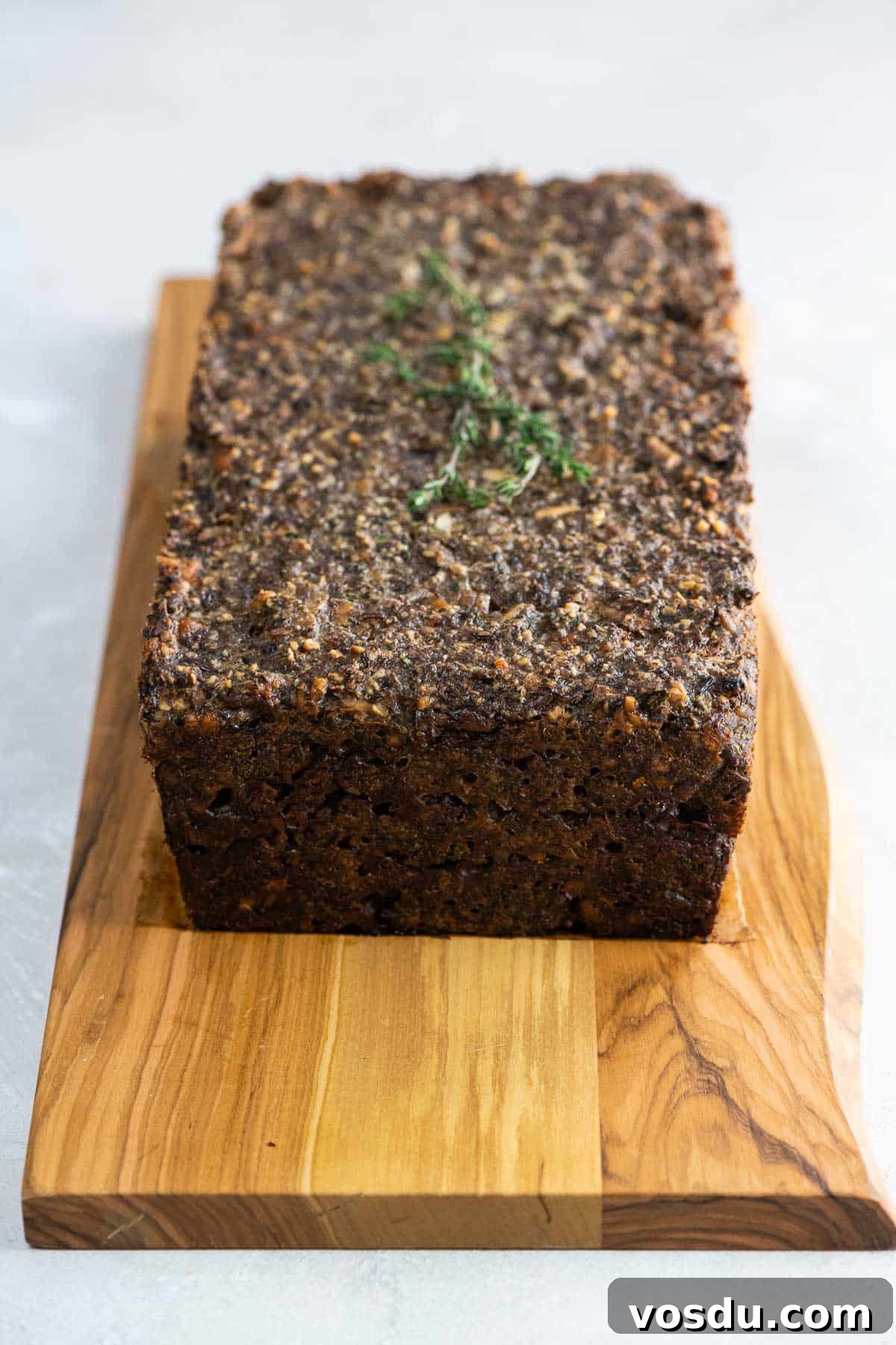 Savory Vegetarian Nut Roast Meatloaf Recipe 6 veggie meatloaf (nut loaf) on a platter