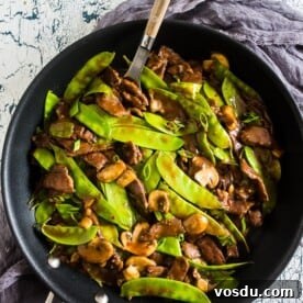 This 20 minute beef snow pea skillet is the perfect fast weeknight meal with a little takeout fake-out feel. Made all in one skillet and easily served alone or on top of rice. You'll love how easy and delicious this meal is to make!
