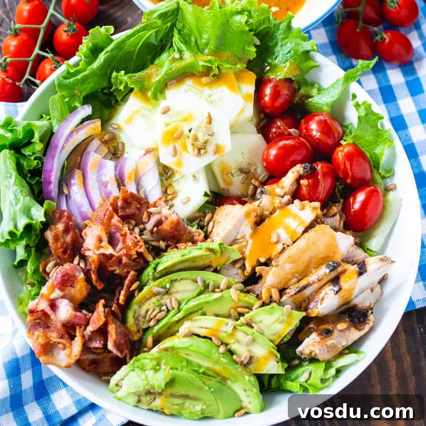 Chicken, Bacon & Avocado Salad with Honey Mustard Vinaigrette 2 Salad with bacon, chicken, avocado and honey mustard vinaigrette