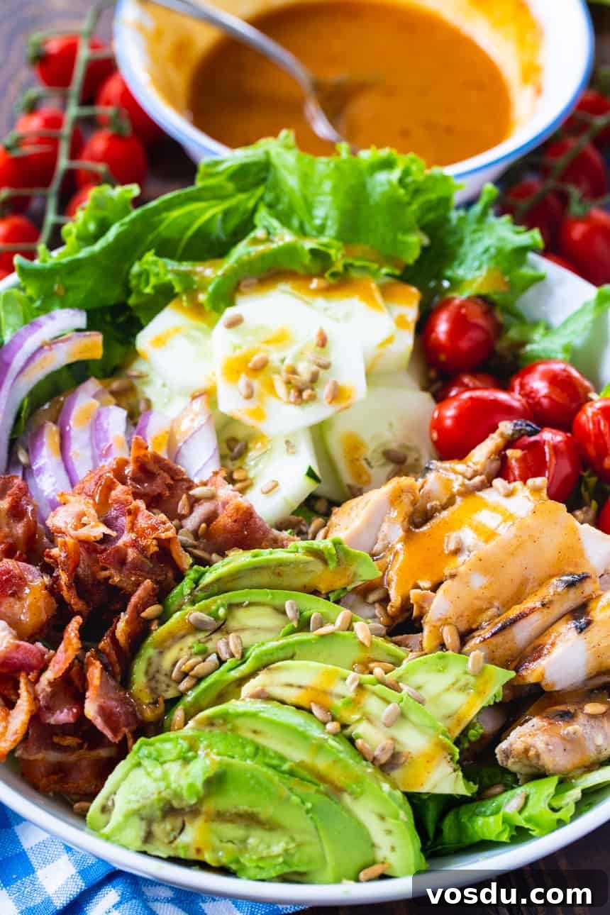 Chicken, Bacon & Avocado Salad with Honey Mustard Vinaigrette 3 Salad with grilled chicken and honey mustard vinaigrette