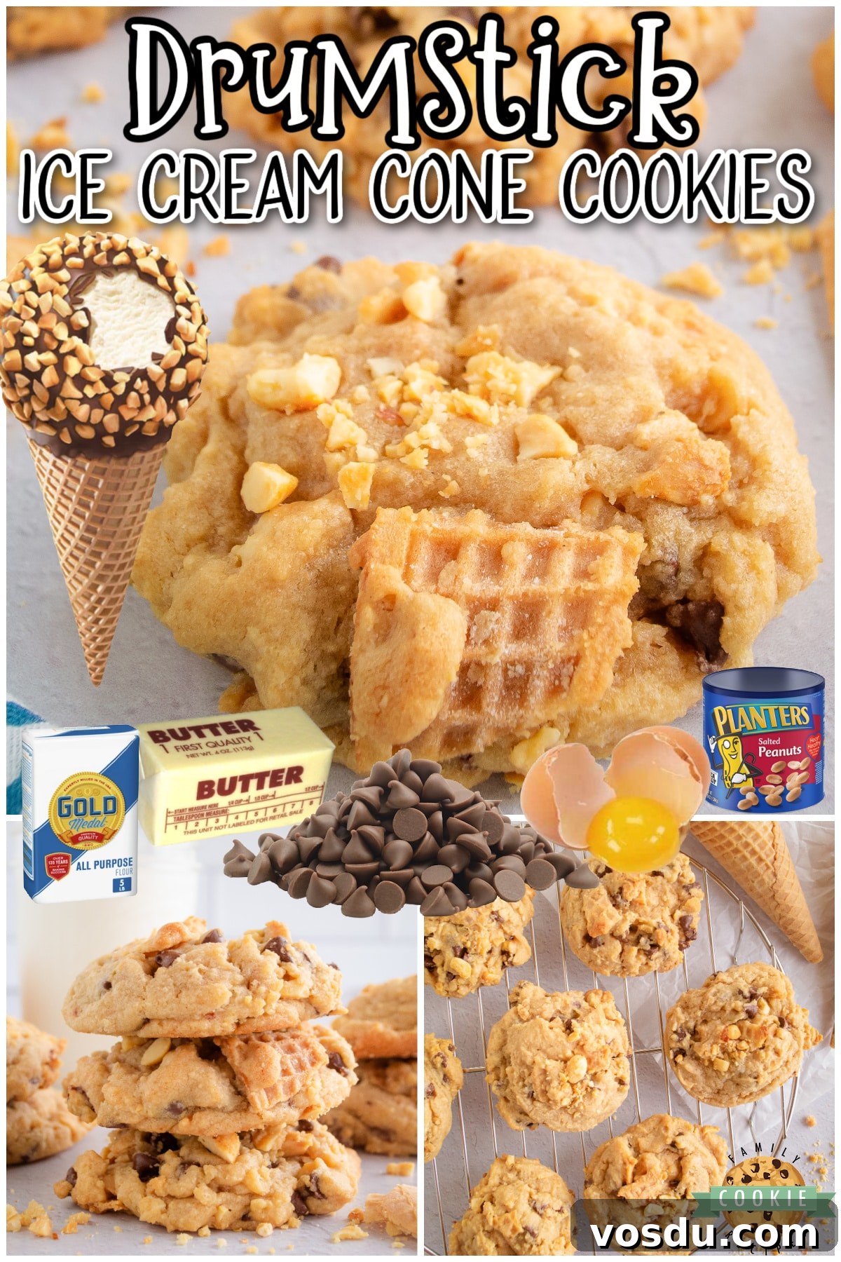 Ice Cream Cone Cookies Recipe: Crispy Cone Cups with Creamy Filling 11 Ice Cream Cone Cookies made with waffle cones & chocolate chips! Fun cookies made with classic drumstick ice cream cones in mind!