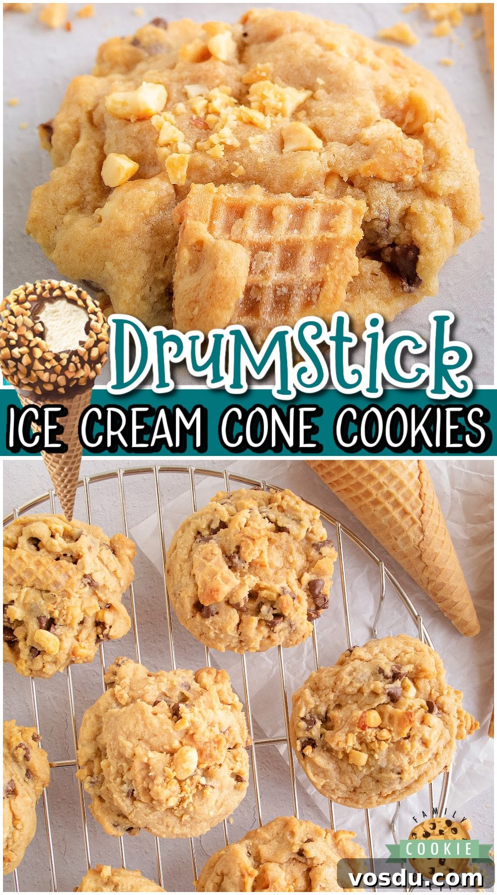 Ice Cream Cone Cookies Recipe: Crispy Cone Cups with Creamy Filling 12 Ice Cream Cone Cookies made with waffle cones & chocolate chips! Fun cookies made with classic drumstick ice cream cones in mind!