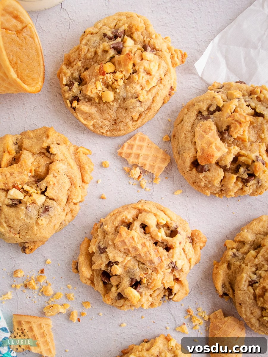 Ice Cream Cone Cookies Recipe: Crispy Cone Cups with Creamy Filling 4 waffle cone added to chocolate chip cookies