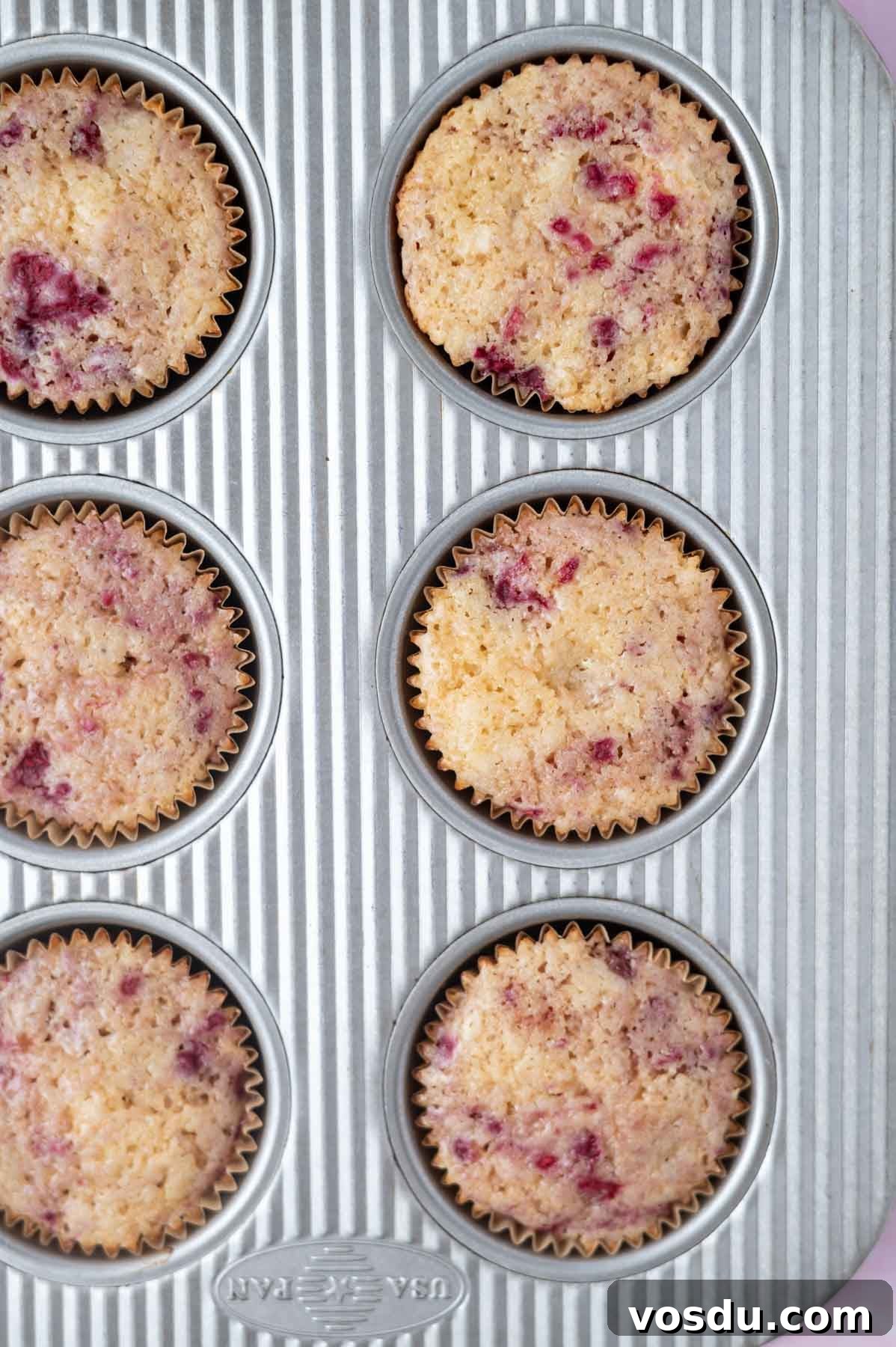 Lemon Raspberry Cupcakes Made from Scratch: Bright Citrus Dessert 9 baked cupcakes in a muffin tin