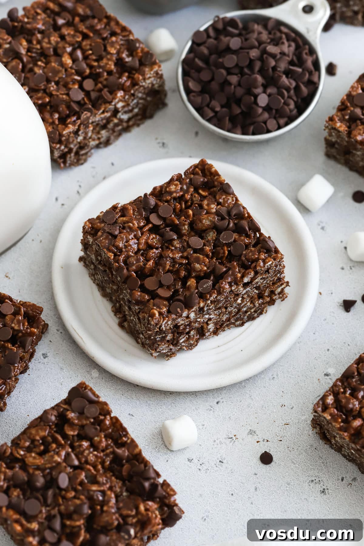 Chocolate Rice Krispie Treats Recipe for Crispy, Chocolatey Squares 13 gluten-free chocolate rice crispy treats cut into squares