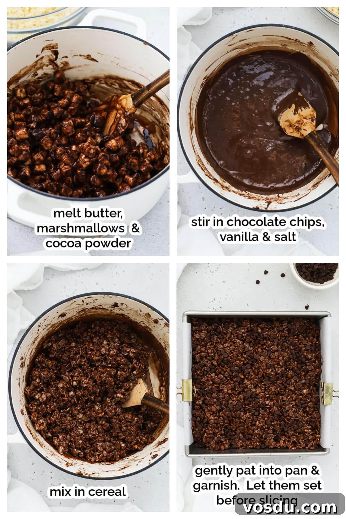 Chocolate Rice Krispie Treats Recipe for Crispy, Chocolatey Squares 5 making gluten-free chocolate rice krispie treats, step by step
