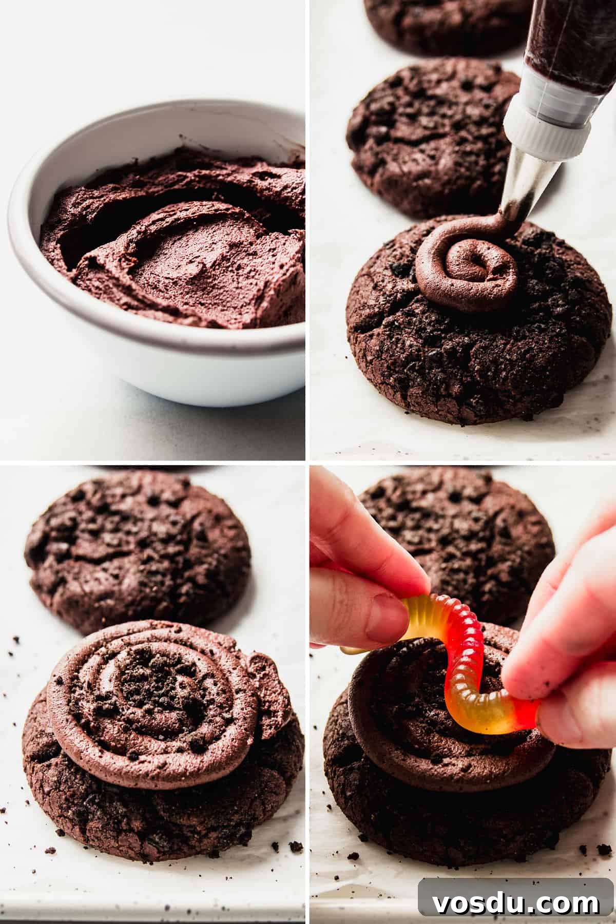 Gluten-Free Crumbl Oreo Dirt Cookies Copycat Recipe 6 Piping buttercream and adding Oreo crumbs.