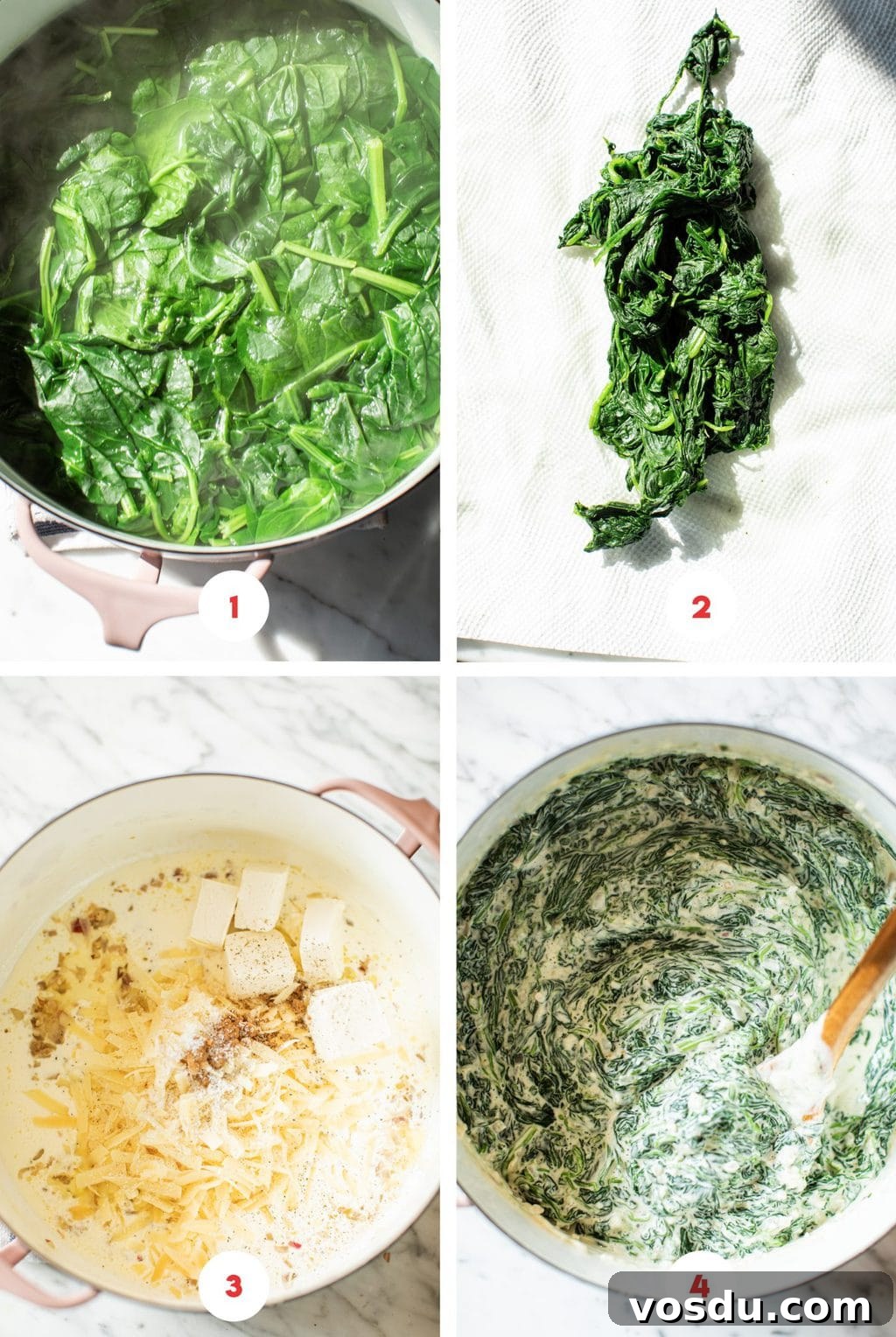 Crispy Topped Creamed Spinach with Crunchy Parmesan Crust 5 four step grid for creamed spinach recipe
