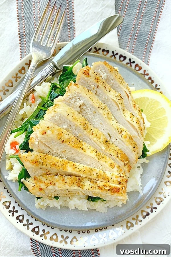 Juicy Air Fryer Chicken Breast Recipe for Quick Dinners 2 air fryer chicken breast sliced on a plate