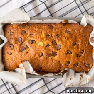 overview of banana bread in loaf pan