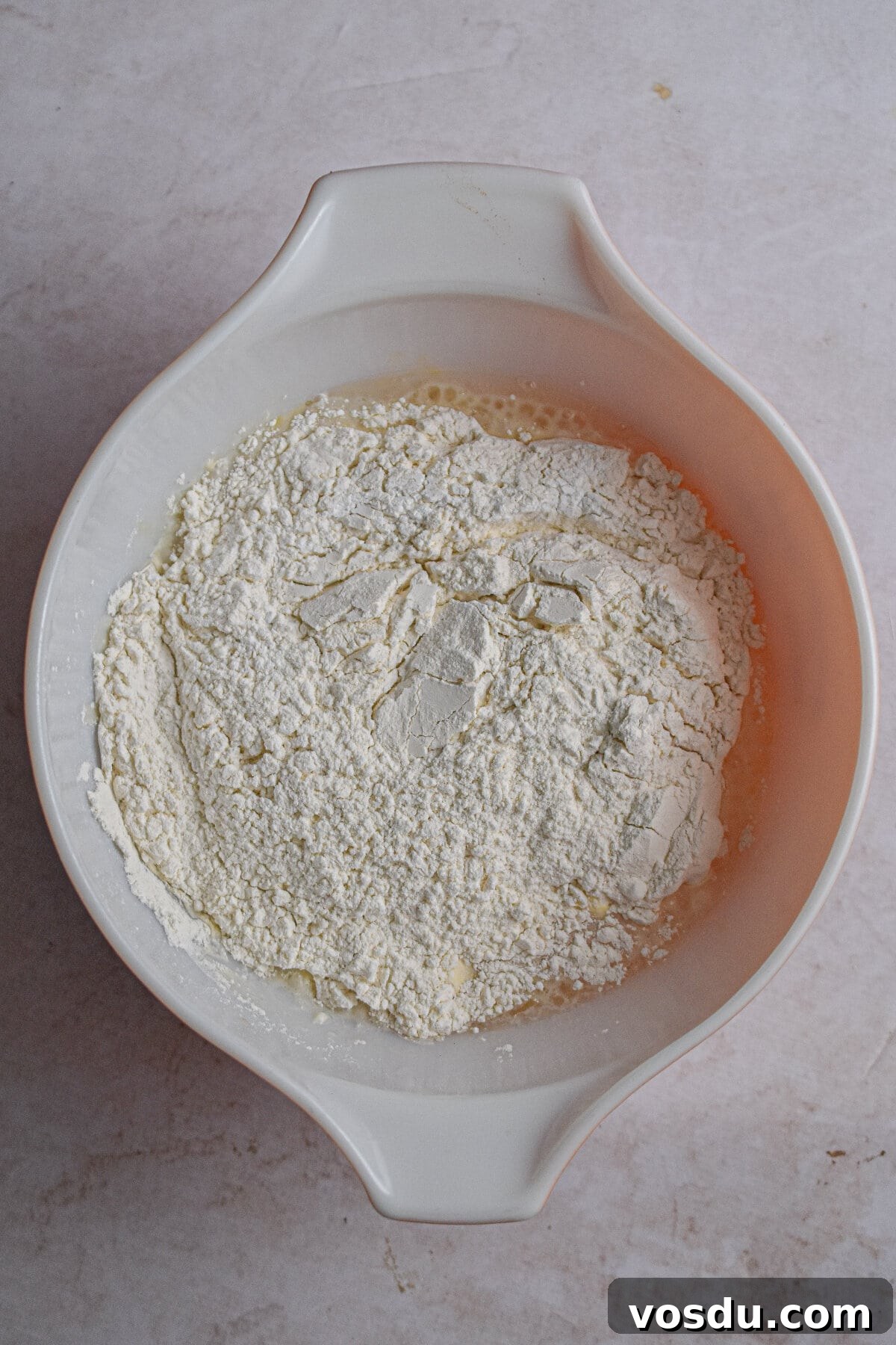 Fluffy Dairy-Free Pancakes Recipe for Breakfast and Brunch 7 The dry ingredients are added to the wet ingredients.
