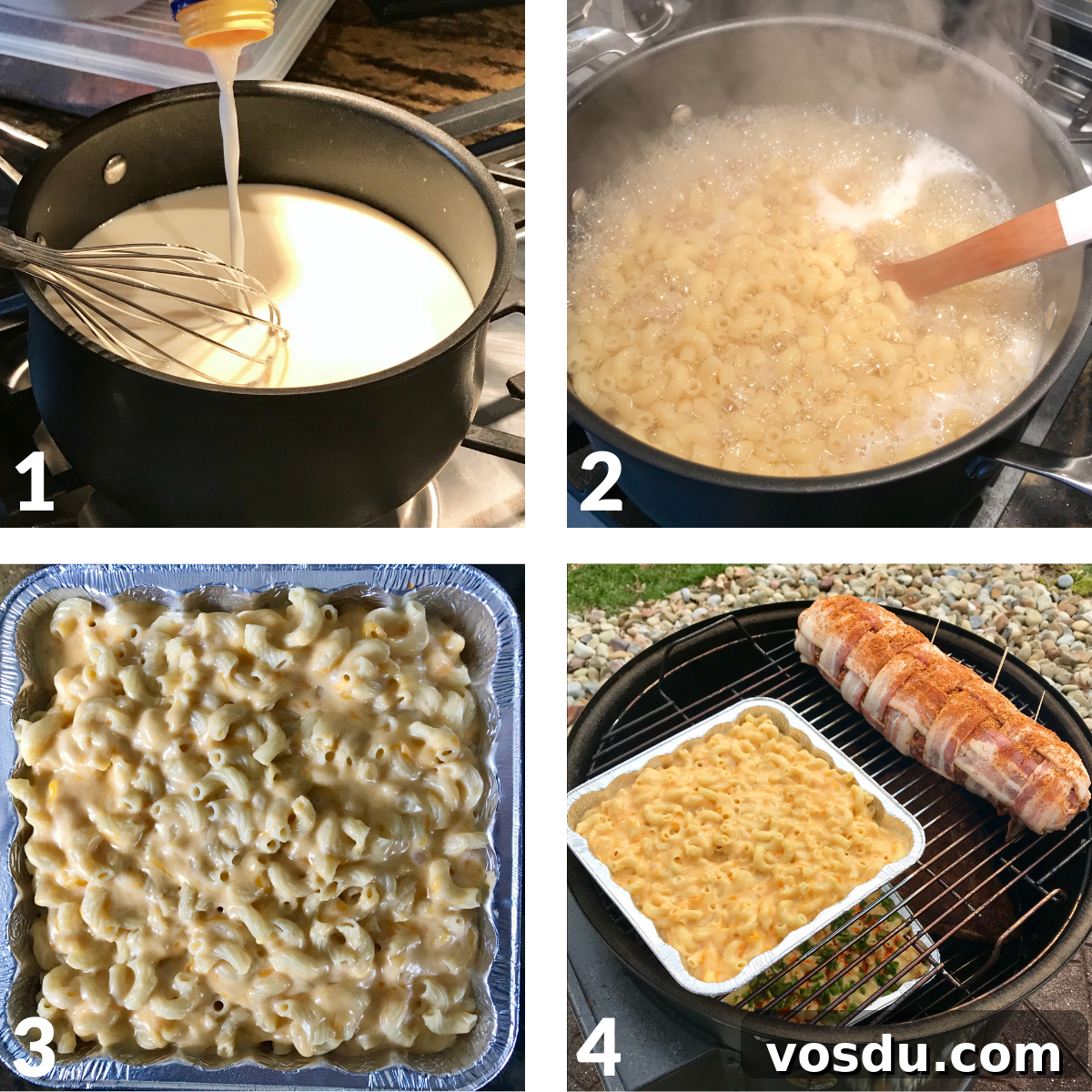 Smoked Macaroni and Cheese Recipe – Creamy, Smoky Comfort Food 5 collage of step by step photos for smoked Mac and cheese