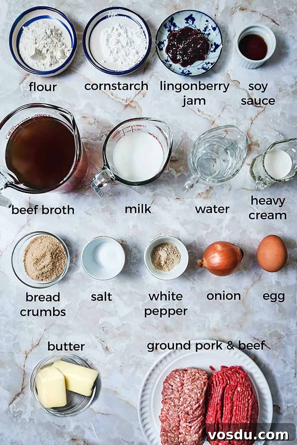 Svenska Köttbullar ingredients on the counter.