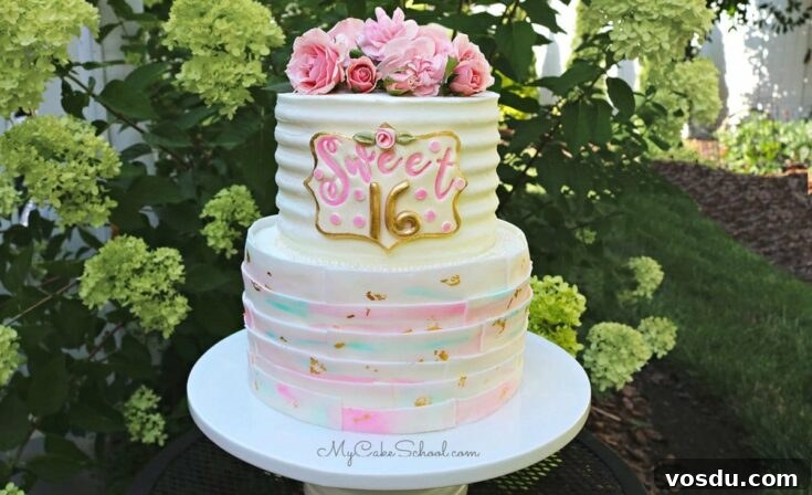 Sweet Sixteen Cake on White Cake Pedestal