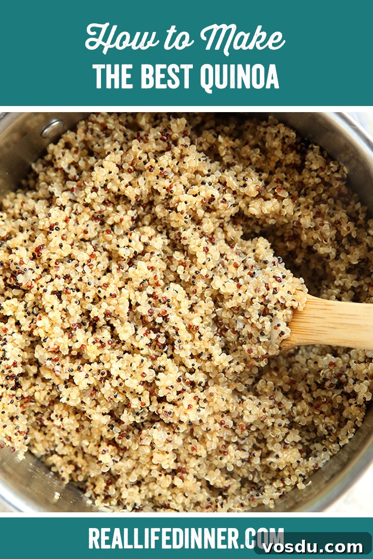 Perfect Quinoa: Foolproof Methods for Fluffy, Nutty Results 7 Pinterest picture with the text of the title of the recipe at the top.