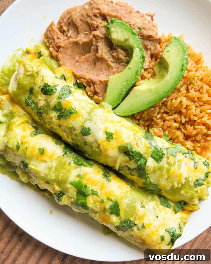 Chicken Enchiladas Verdes (Authentic Green Sauce Enchiladas) 13 Green Enchiladas served with refried beans and mexican rice