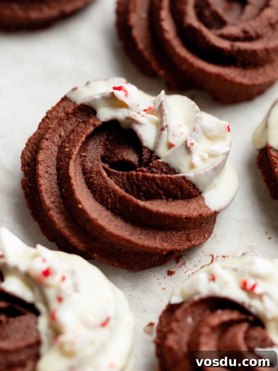 Gluten-Free Chocolate Butter Cookies Recipe for Rich, Crisp Cookies 7 white chocolate dipped butter cookies with peppermint bark