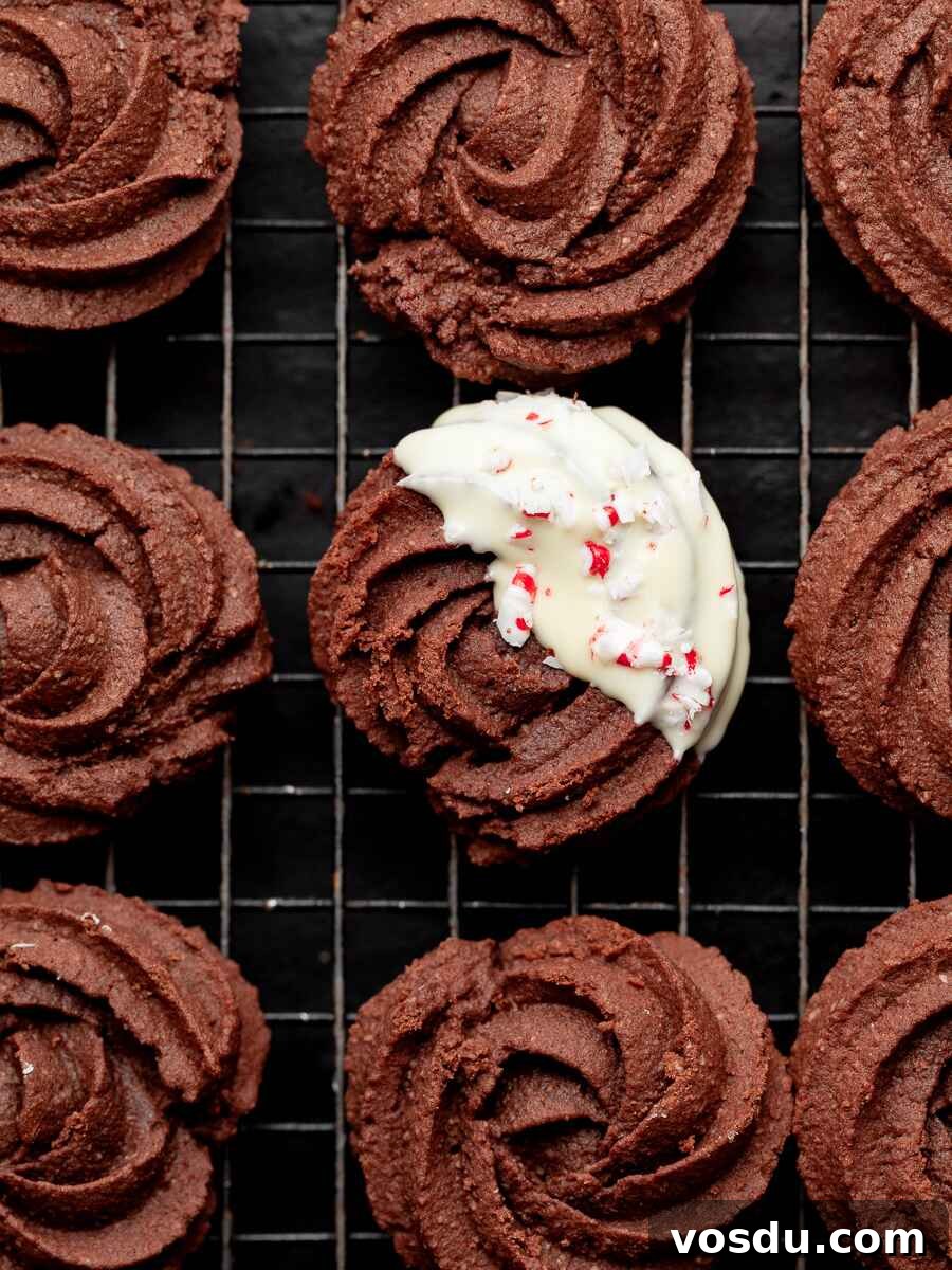 Gluten-Free Chocolate Butter Cookies Recipe for Rich, Crisp Cookies 8 chocolate Viennese cookies on a cooling rack