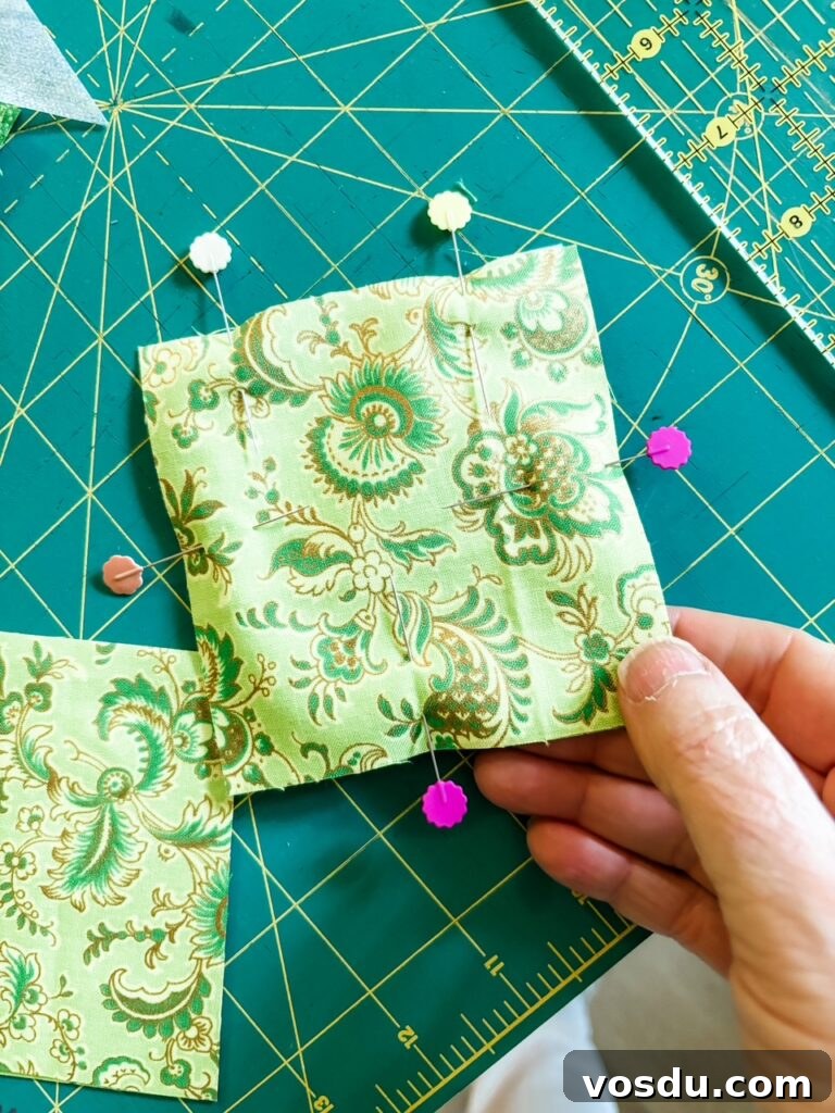 The fabric pieces pinned together