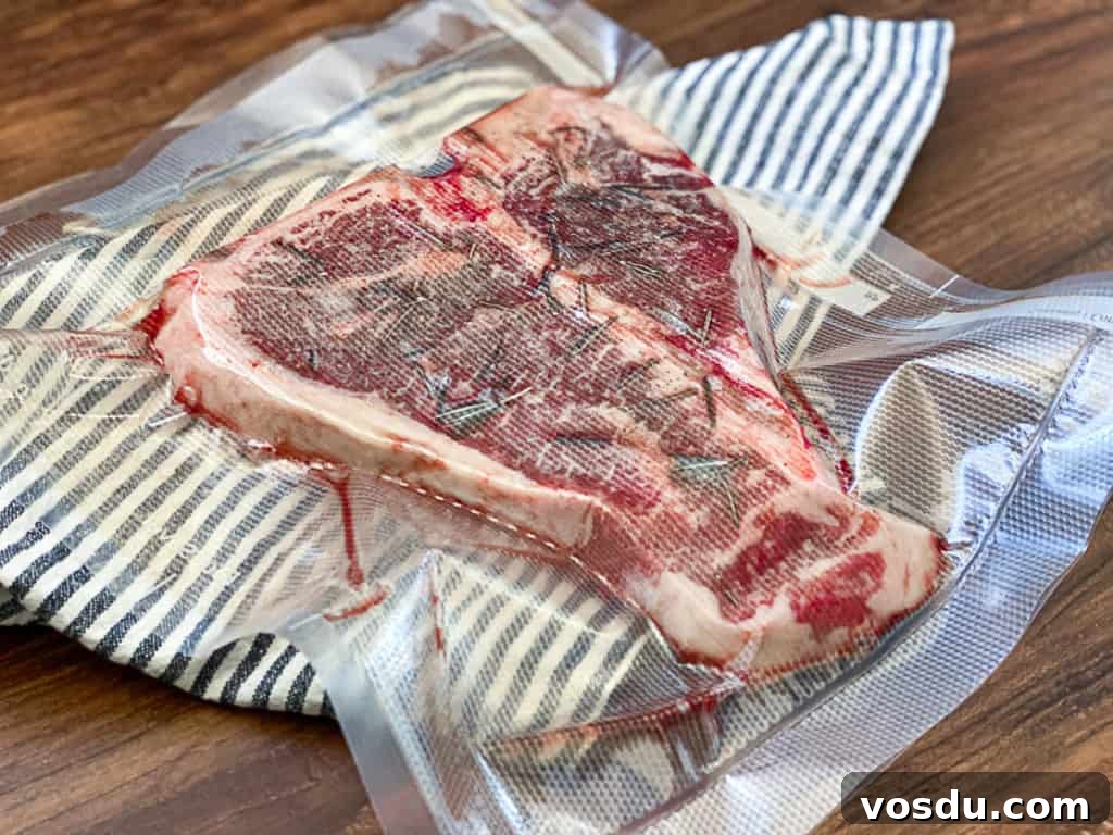 Sous Vide Porterhouse Steak: Perfectly Juicy and Tender 2 porterhouse steak seasoned with rosemary