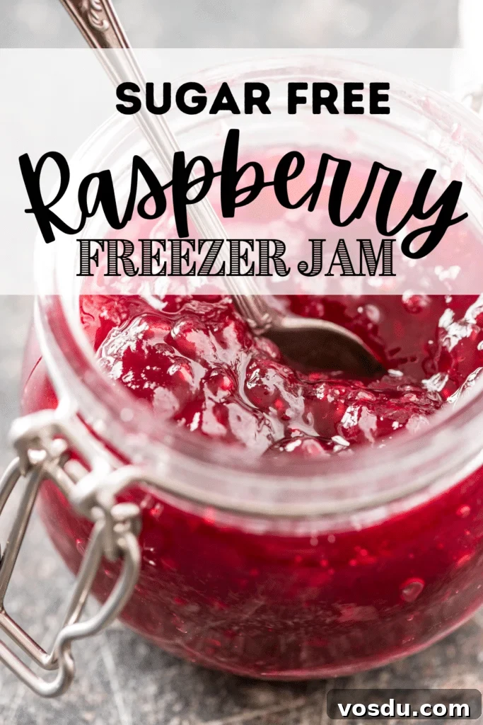 Sugar-Free Raspberry Freezer Jam Without Pectin 3 sugar free raspberry freezer jam in jar