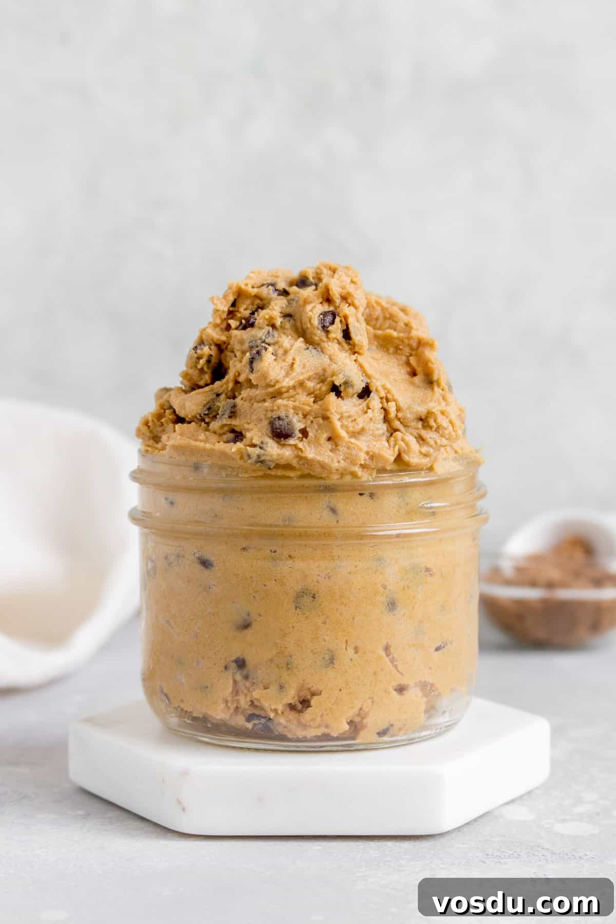 Edible Chocolate Chip Cookie Dough Recipe You Can Eat Raw 7 A jar of edible chocolate chip cookie dough recipe.