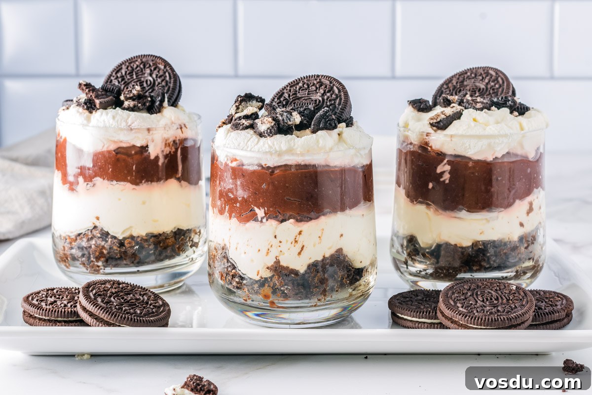 No Bake Oreo desserts on a white platter.