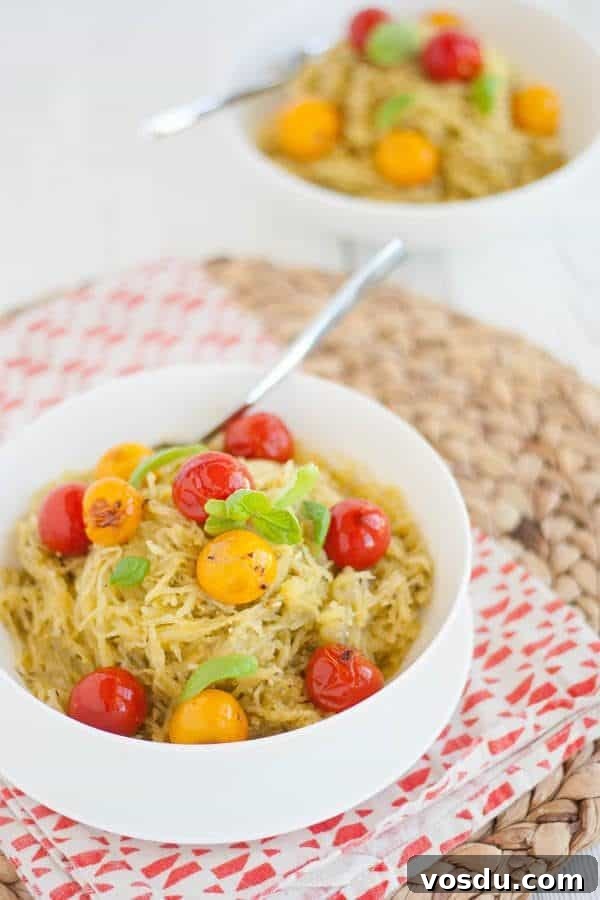 Whole30 Baked Spaghetti Squash with Pesto and Burst Tomatoes 3 Whole30 Spaghetti Squash Recipe