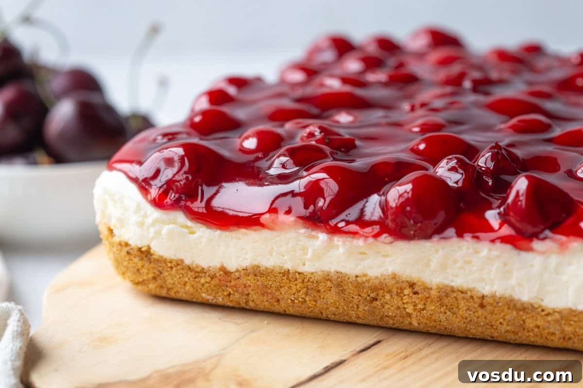 Cherry Delight: Homemade Cherry Dessert Recipes for Summer 3 side view of an entire pan of cherry delight.