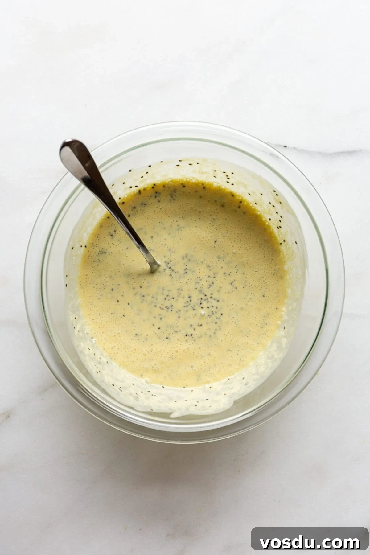 Creamy Lemon Chia Pudding Recipe for Bright Morning Meals 7 Unchilled lemon chia pudding in a mixing bowl.