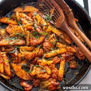 Dakgalbi Recipe: Spicy Korean Stir-Fried Chicken with Vegetables 13 Dakgalbi (spicy Korean chicken stir-fry) in a pan.