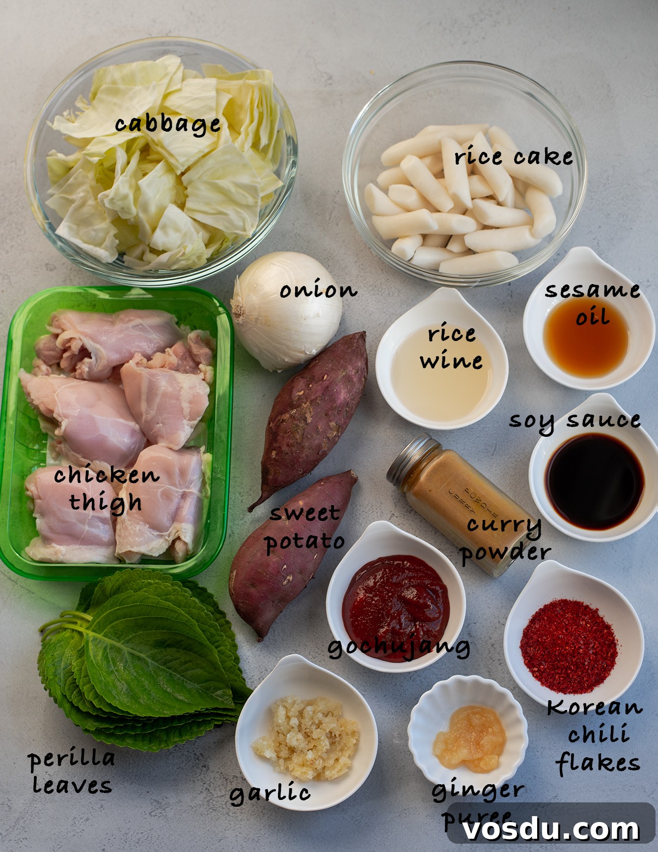 Dakgalbi Recipe: Spicy Korean Stir-Fried Chicken with Vegetables 4 Ingredients for Korean chicken stir-fry (Dakgalbi)