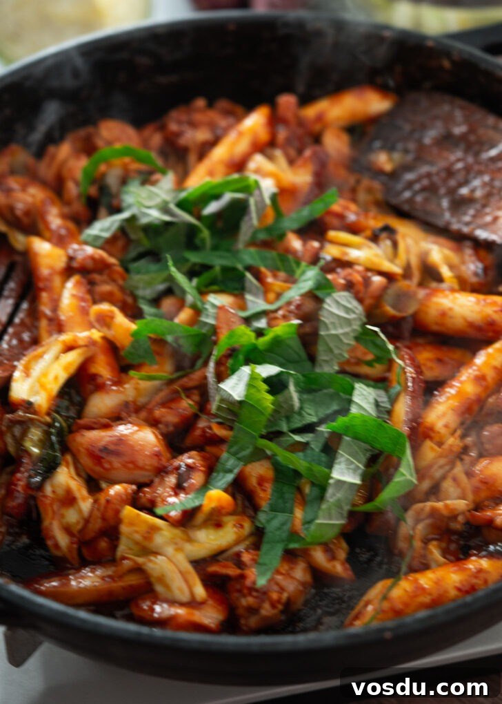 Dakgalbi Recipe: Spicy Korean Stir-Fried Chicken with Vegetables 8 Fresh perilla leaves tossed into dakgalbi