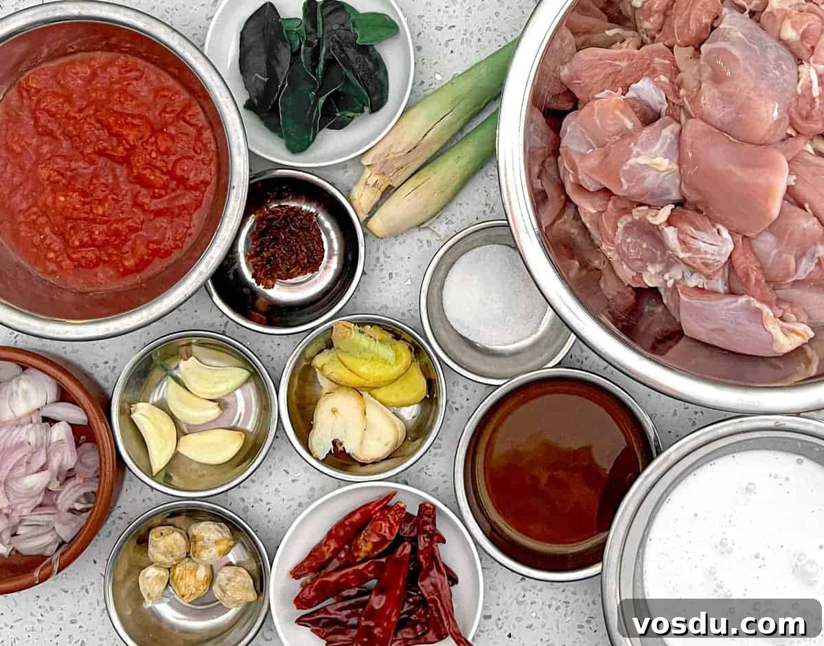 Ayam Masak Merah (Malaysian Red Chicken) | www.cookeatworld.com Ingredients for Ayam Masak Merah, including tomato, lemongrass, shallots, shrimp paste and more. See below for the full recipe.