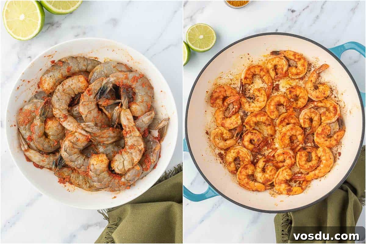 Thai Coconut Shrimp Curry Recipe — Creamy Coconut Prawn Curry 4 Process shots for how to season and cook shrimp.