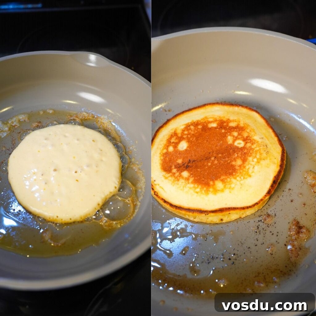Lemon ricotta pancakes in a pan.