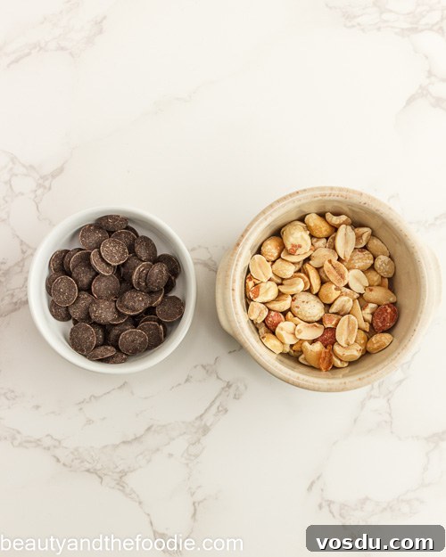 Keto Payday Candy Bar Recipe: Low-Carb Payday-Style Treat 8 Peanuts and chocolate chip garnish for making keto payday bars.
