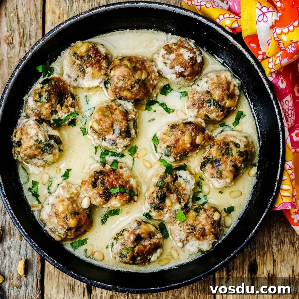 Turkish Köfte with Lemon-Tahini Sauce — Zesty Mediterranean Meatballs 5 Overhead View of Turkish Meatballs with Lemon Tahini Sauce