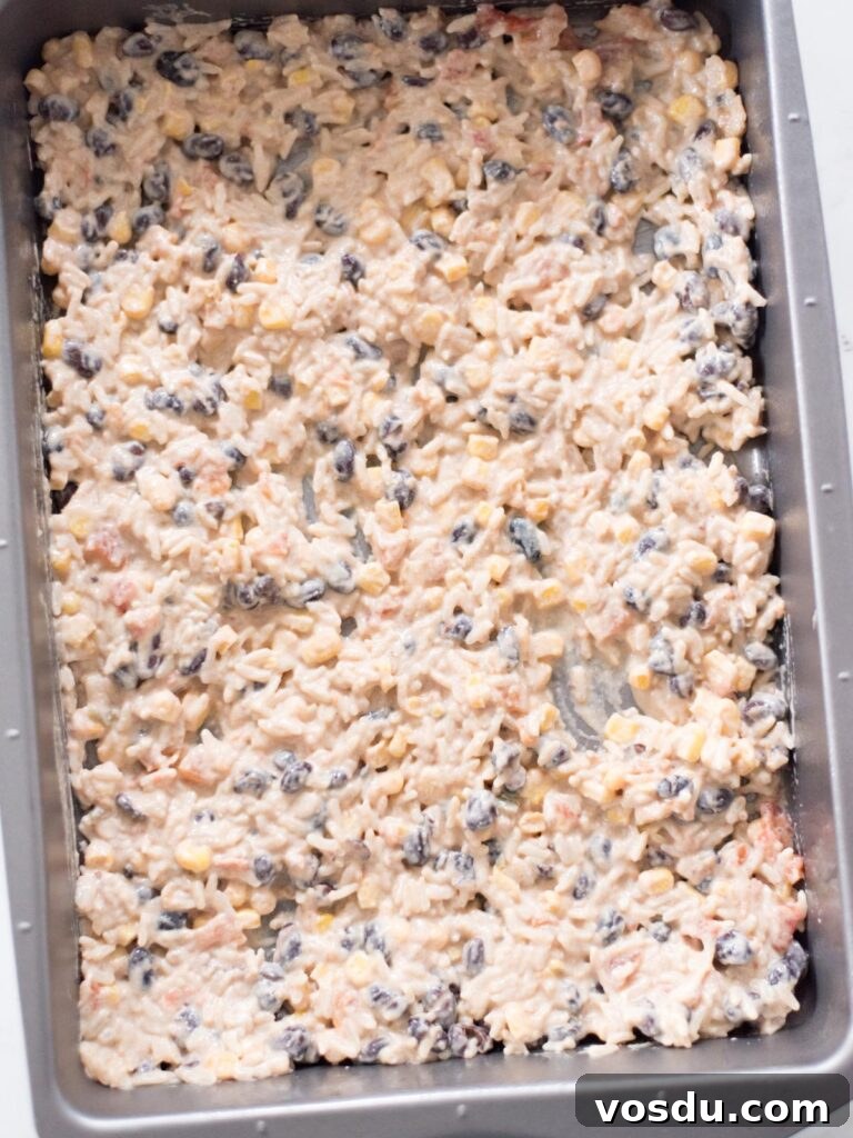 Baking dish with filling added to it.