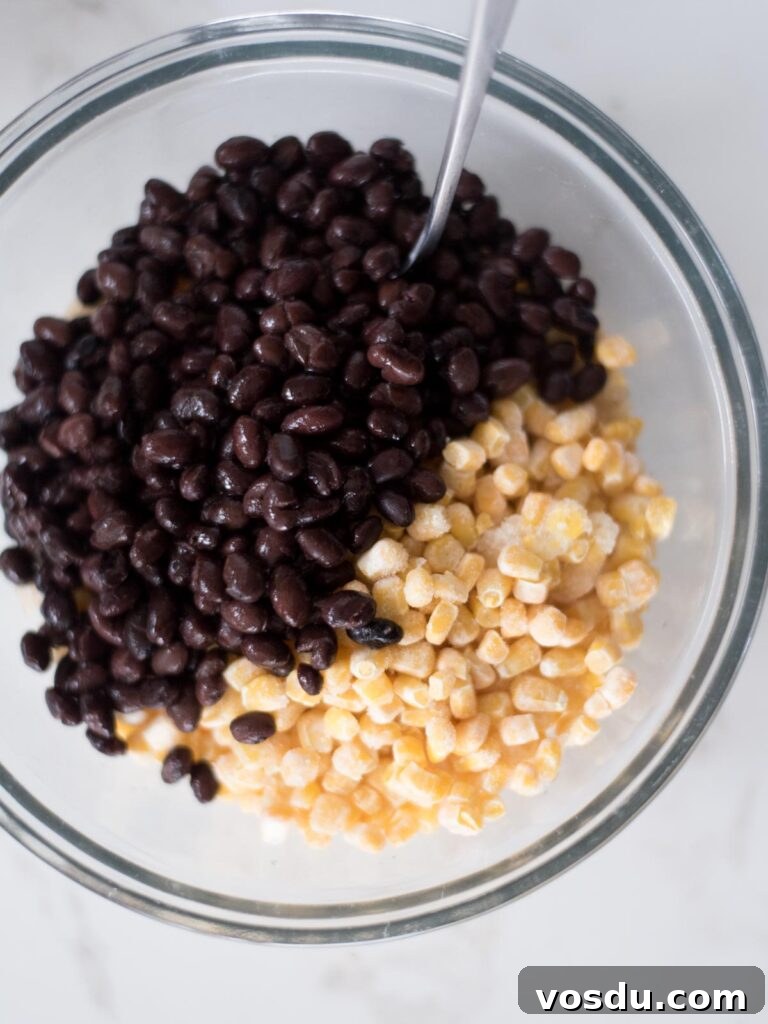 Black beans added over the corn.