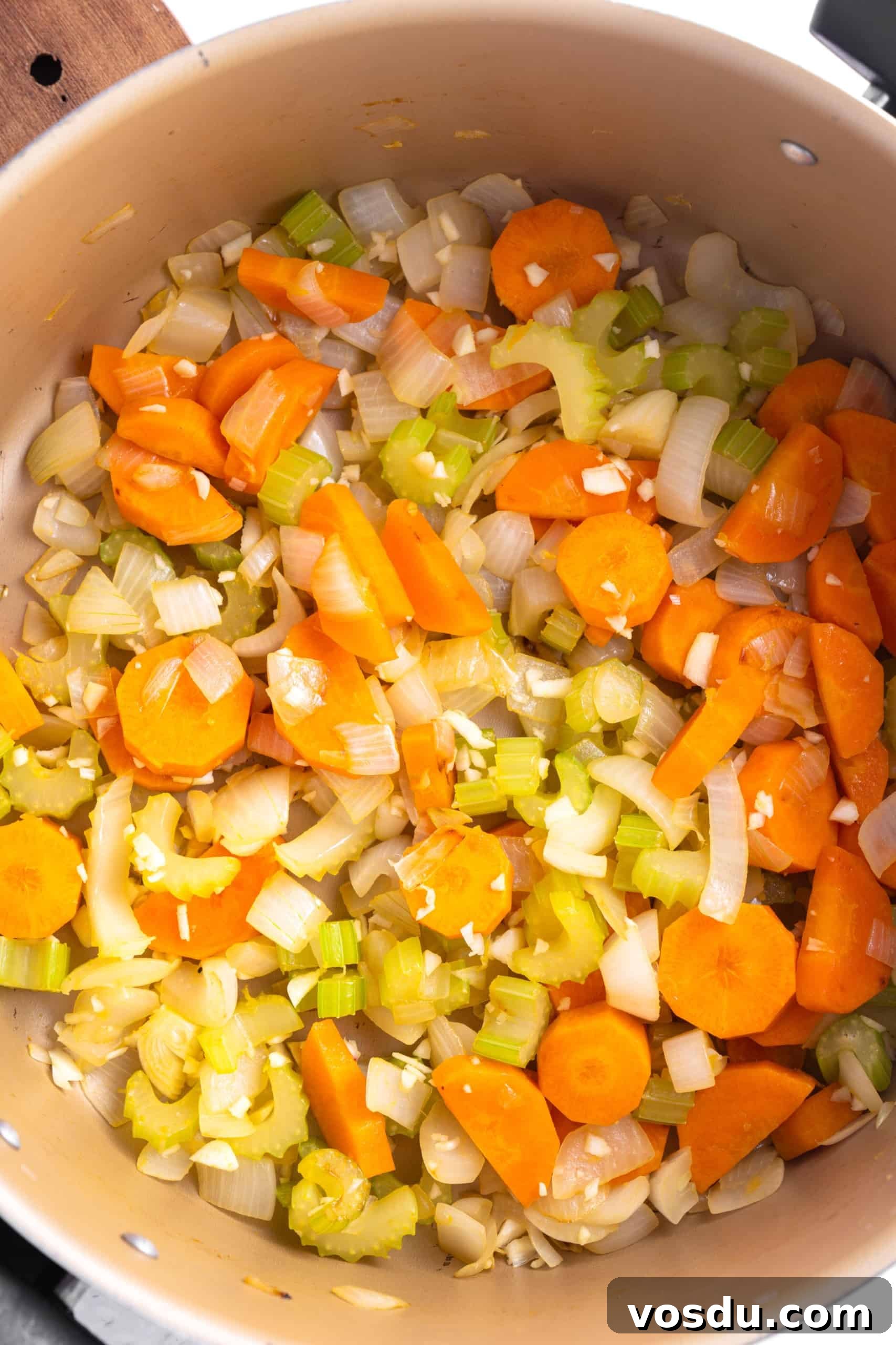 Gluten-Free Chicken Soup (Dairy-Free) Sautéed veggies in a pot.