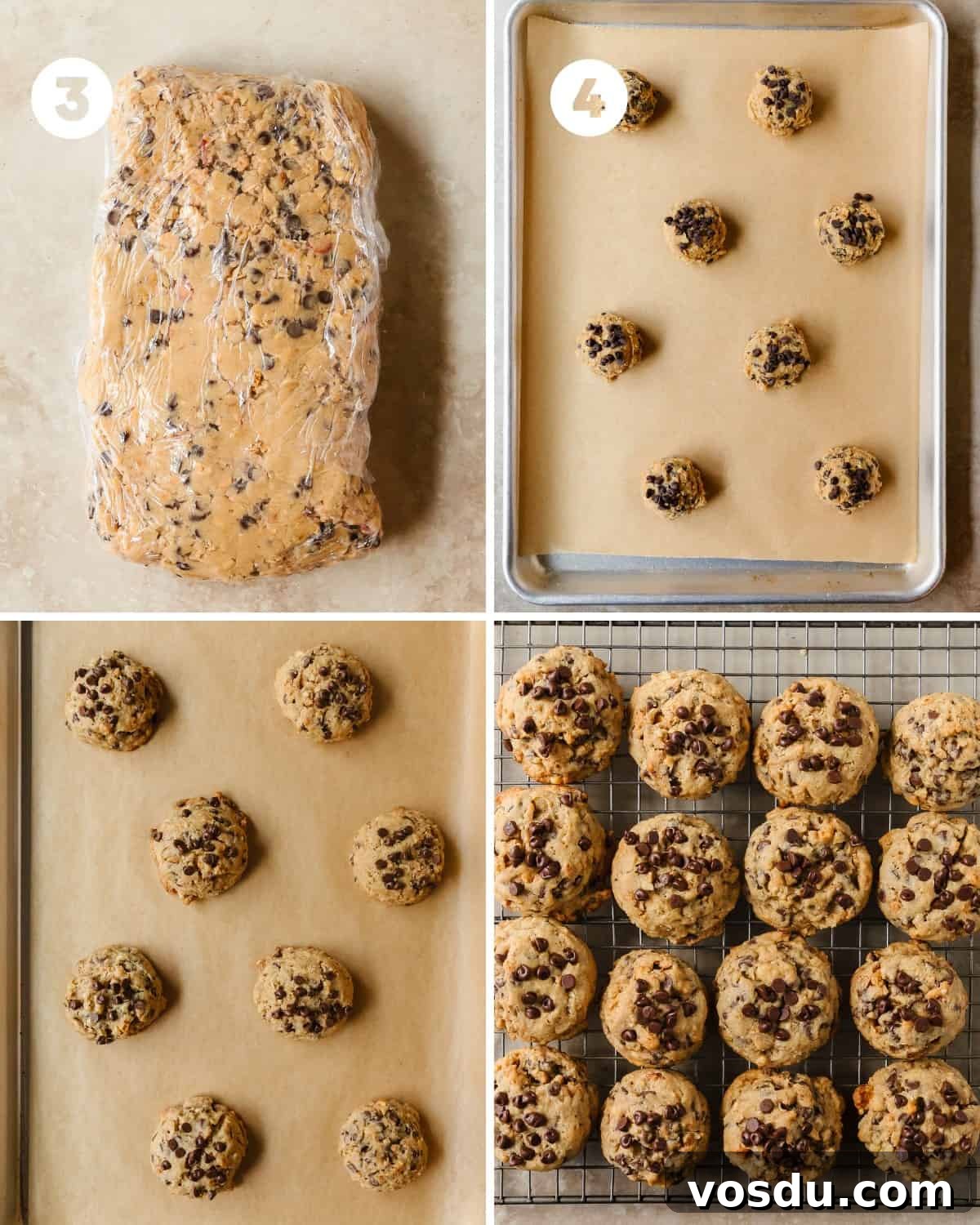 Crunchy Granola Cookie Recipe with Oats and Honey 5 Cover the cookie dough and transfer to the fridge to chill for at least 30 minutes and up to overnight. About 30 minutes before you would like to bake the cookies, preheat the oven to 350 F (177 C). Line 1 - 2 large baking sheet(s) with parchment paper.
Using a medium cookie scoop (2 tablespoons, 30 ml), scoop the granola chocolate chip cookie dough into balls and place them onto the lined baking sheet about 3 inches (8 cm) apart. Top with more mini chocolate chips or nuts if you like. Bake for 10 -12 minutes until the edges are lightly golden brown and tops of the cookies are set. Cool the granola cookies on the baking sheet for 5 minutes. Then transfer to a cooling rack to cool completely to room temperature and enjoy.