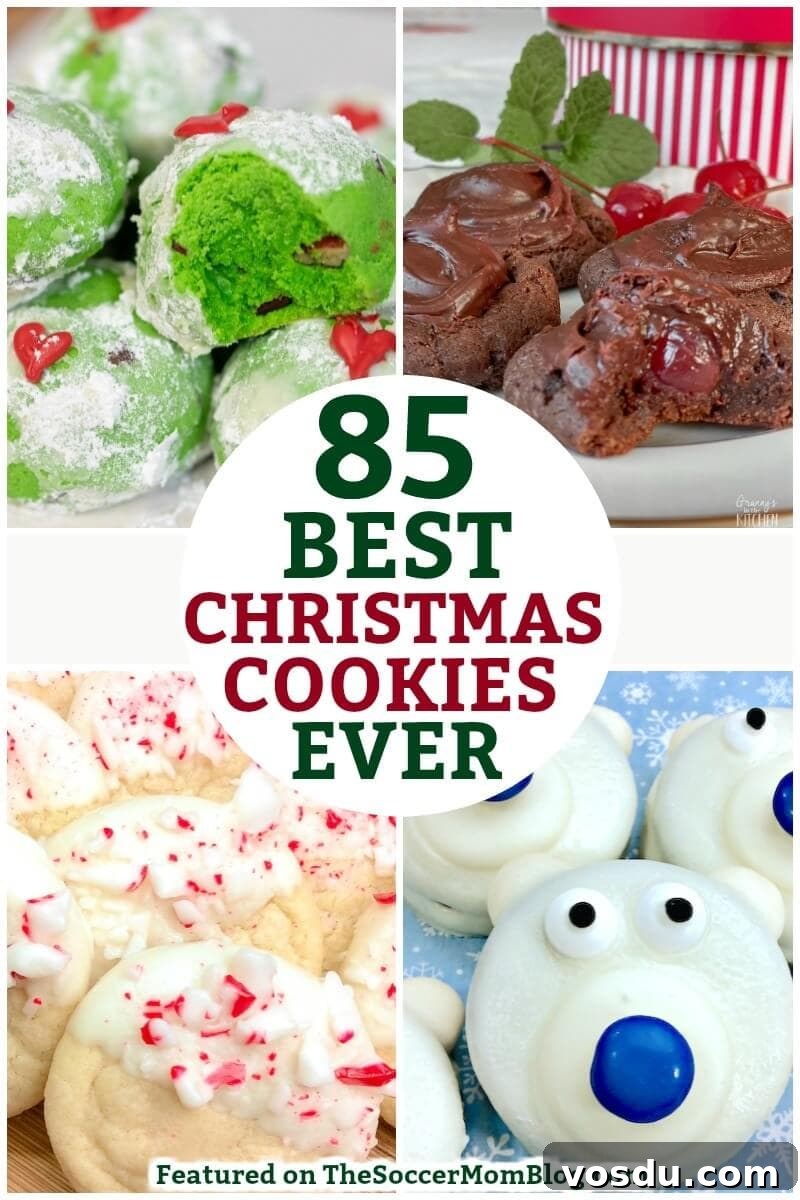 Air Fryer Eggnog Cookies Recipe for Holiday Baking 11 collage of holiday cookies; text overlay "85 Best Christmas Cookies Ever"
