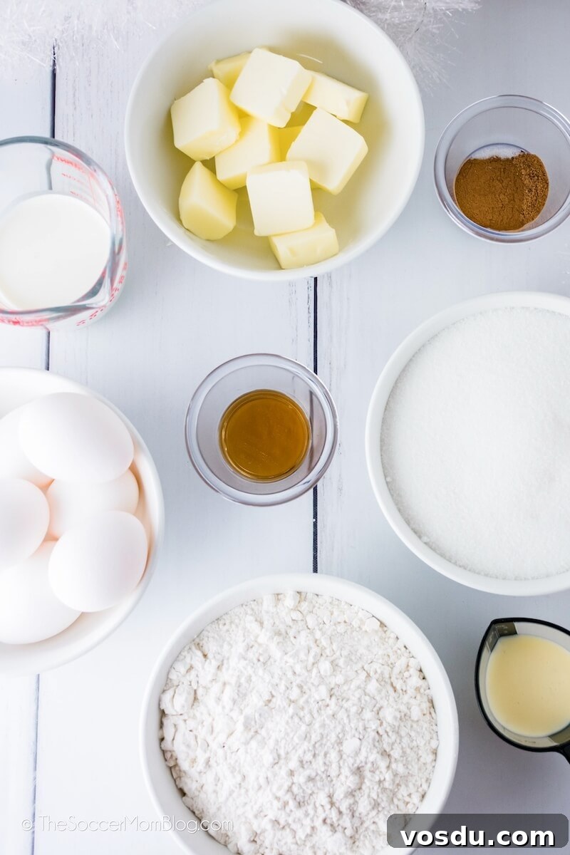 Air Fryer Eggnog Cookies Recipe for Holiday Baking 4 cookie ingredients in bowls on counter