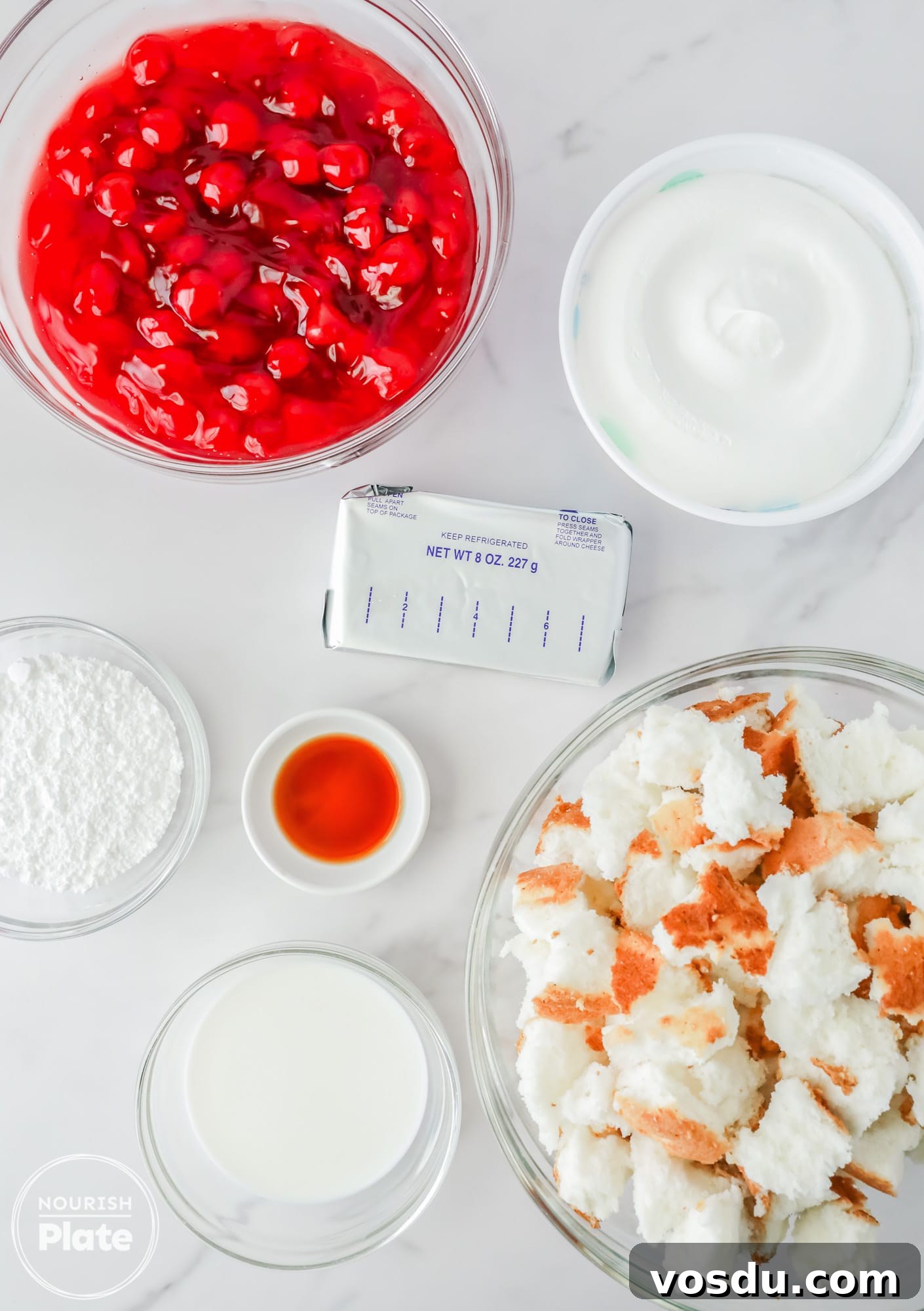 Ingredients needed to make Cherries in the Snow dessert