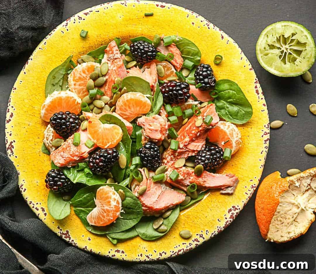 Salmon, Spinach & Mandarin Orange Salad Recipe for Fresh Lunch 2 Salmon, Spinach, Mandarin Orange Salad